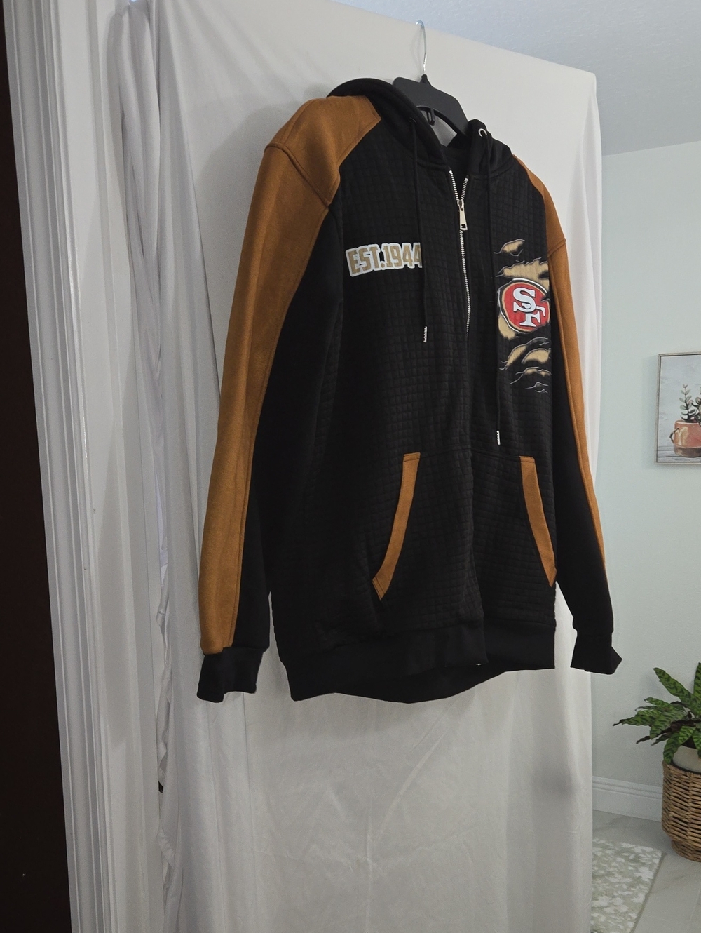 Black and Tan Zip-Up Hoodie Sweater